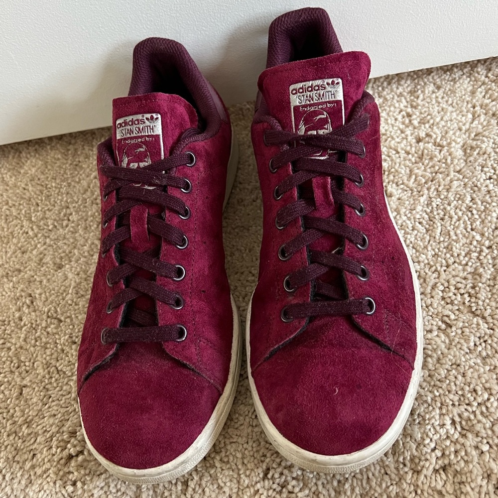 Adidas Stan Smith Burgundy Suede Sneakers Size 9